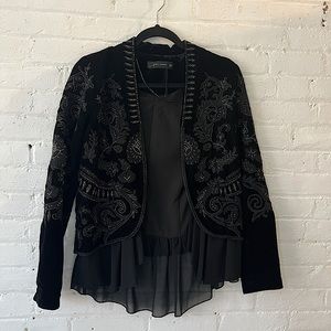 Zara embroidered velvet blazer